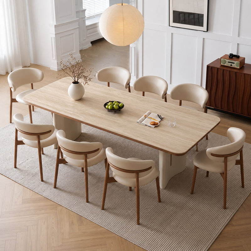 Modern 78.74" Large Rectangular Dining Table for 8-10 People with Rounded Corners and Pedestal Base
