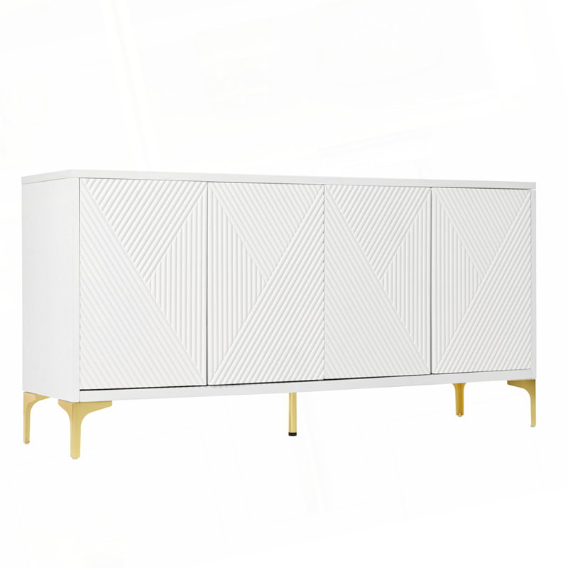 Buffet 60 "avec triangles géométriques et tablettes réglables, armoire de rangement pour la salle à manger, vestibule, Blanc