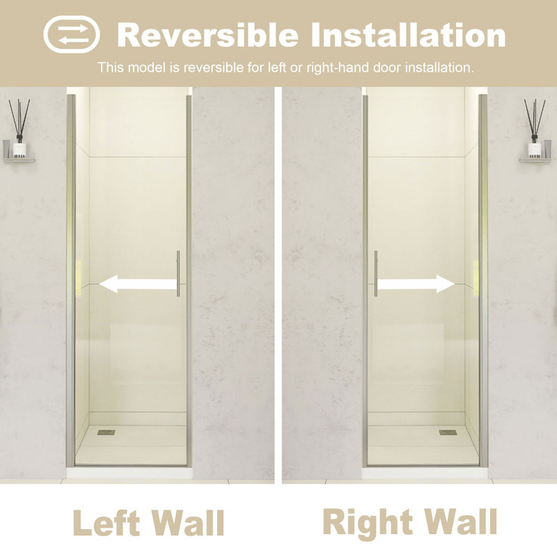 24" W × 72" H Pivot Shower Door – 1/4"(6mm) Tempered Glass With Explosion-Proof Film, Stainless Steel Handle, Matte Black Aluminum Half Frame, Modern Minimalist Design