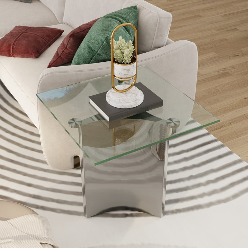 Table de bout en verre et argent