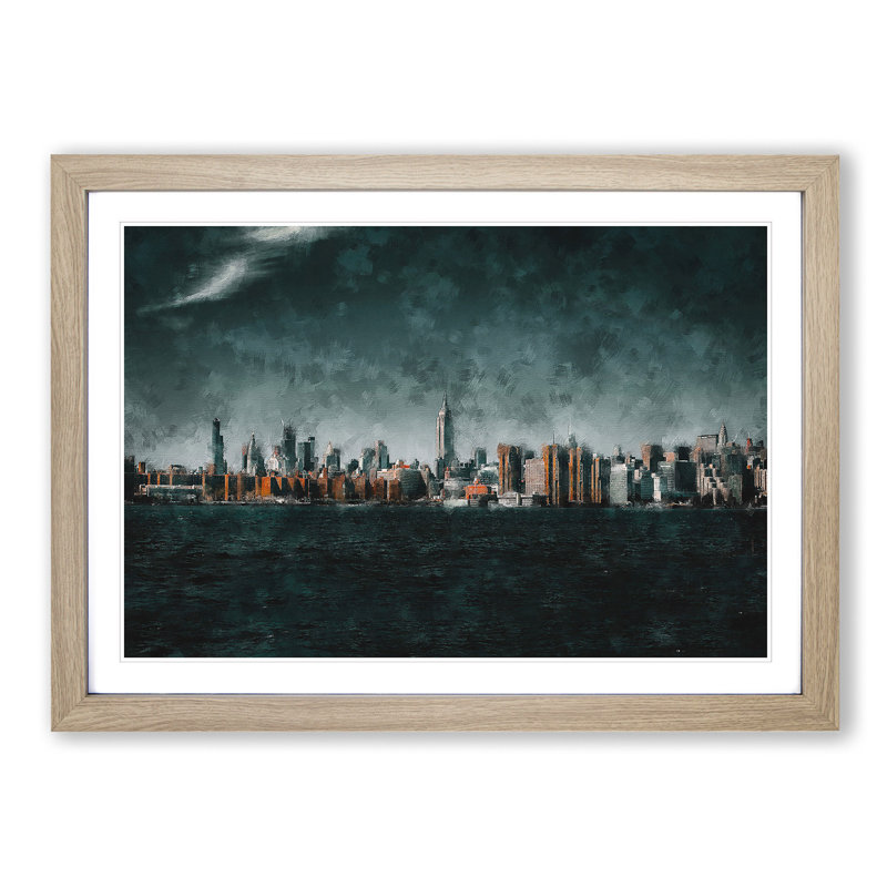 New York City View - Picture Frame Graphic Art Print, Oak Framed, 45cm H x 63cm W x 2cm D
