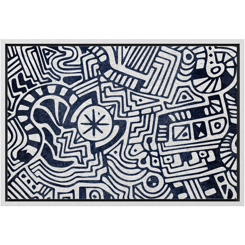 «Geometric Line Tribal Inspired Abstract Geometric Shapes - Floater Frame», impression sur toile, Cadre blanc