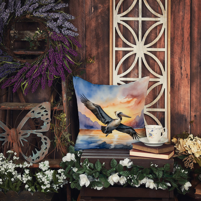 Coussin Pelican Fyling at Sunrise, Carré 18 po