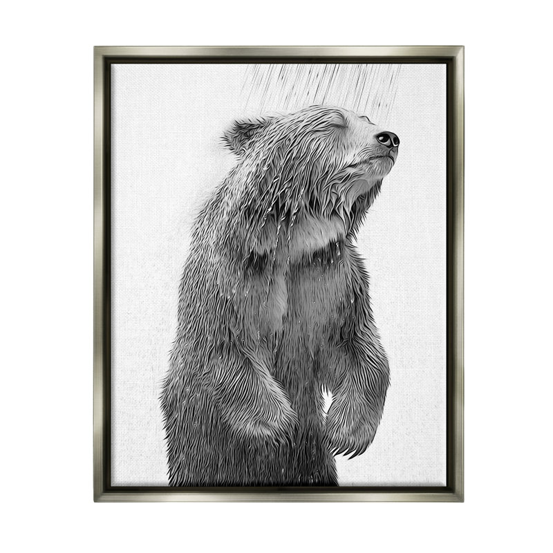 «Bear Bathroom Splash», reproduction sur toile, H 21 po x l 17 po x P 1,7 po, Cadre flottant gris lustré