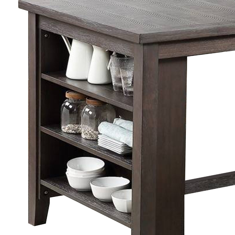 Table à hauteur de comptoir avec 3 compartiments ouverts, grand, brun foncé