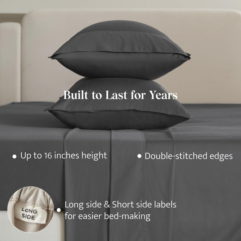 Double Stitch Sheet - Luxury Cotton Tencel Eucalyptus Bed Sheets Deep Pocket, 4 Pc Soft Hotel Bedding Set Cooling Breathable, 1 Fitted Sheet & 1 Flat Sheet & Pillowcases
