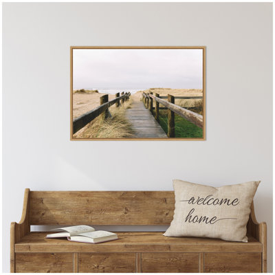 Coastal Beach Boardwalk Ocean Landscape by Patricia Hasz of Patricia Rae Photography Framed Canvas Wall Art Print