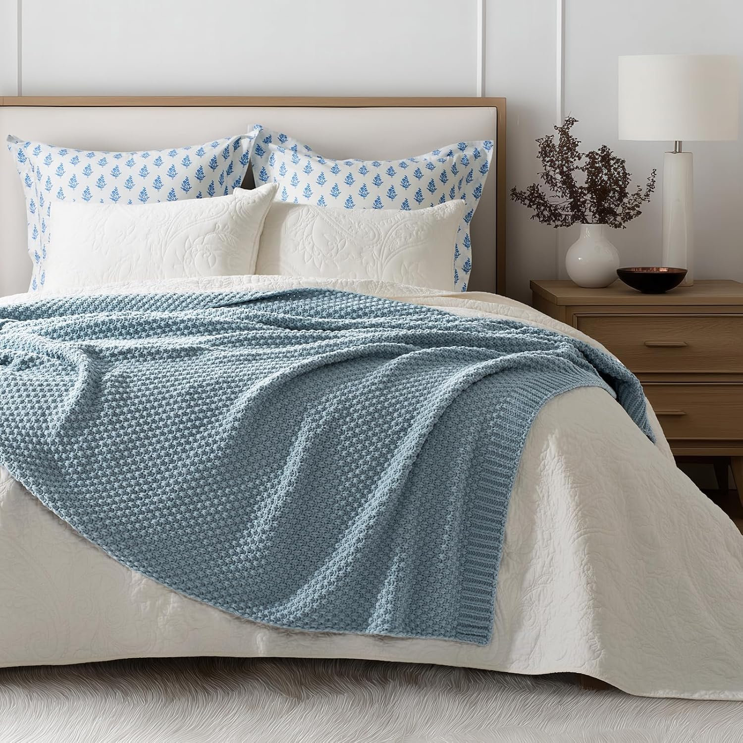 Chunky Chenille Weighted Throw Blanket, 60" L x 50" W, Chambray Blue