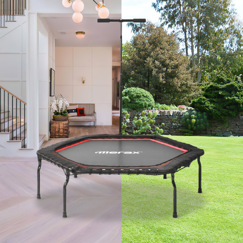 KINWELL ft Hexagon Fitness Trampoline with Handlebar, Red