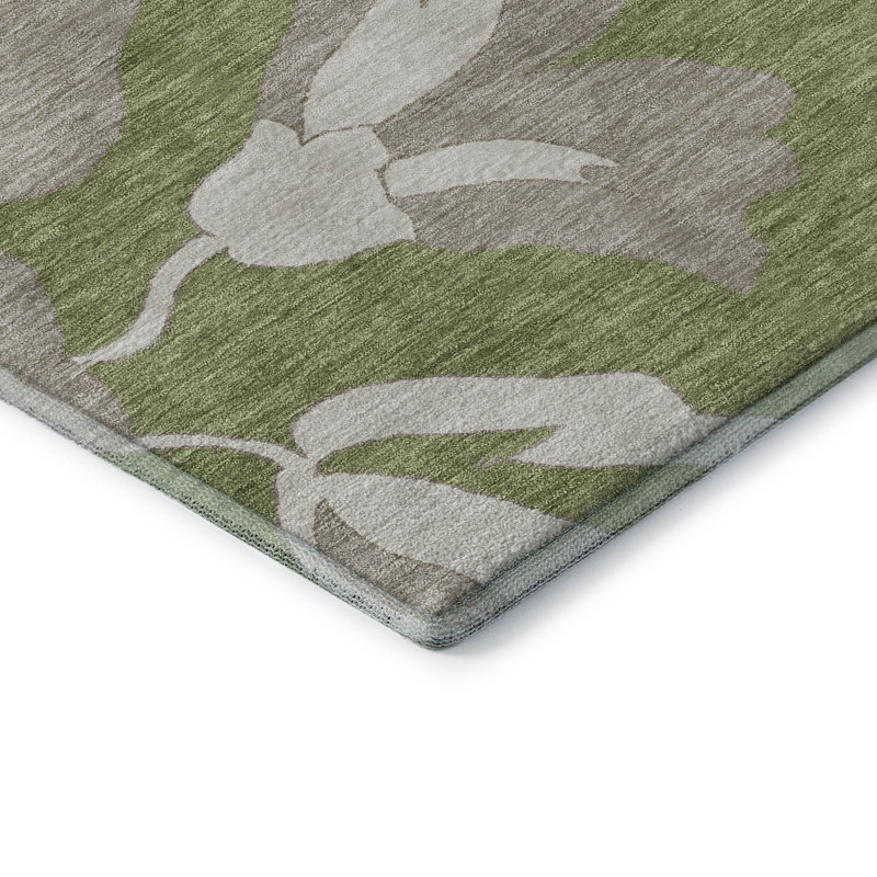 Tapis olive Prisco lavable à la machine de qualité supérieure, Rectangle 10 pi x 14 pi
