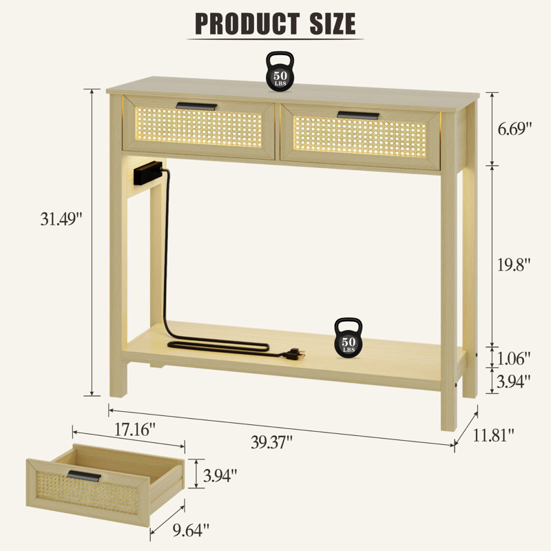 Alvise 39.37'' Console Table, Natural Wood