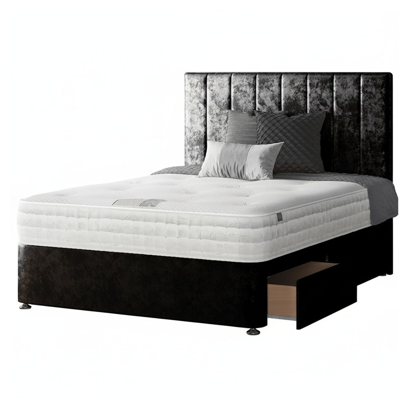 Hedley Upholstered Bed, Small Double (4'), Black, 4 Drawers