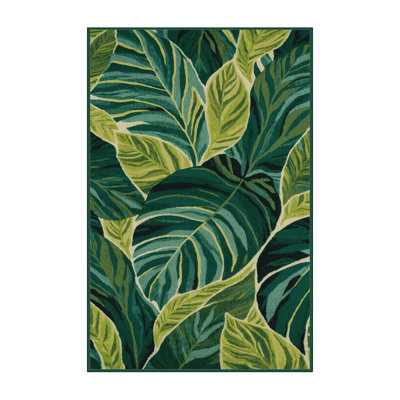 Machine Washable Botanical Green Area Rug
