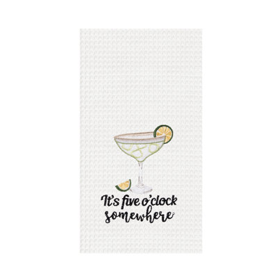 Torchon 100% coton tissé gaufré «It's 5 heures»