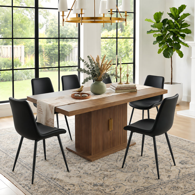 Ensemble de table de salle à manger extensible moderne de 63 à 78 po avec rangement à deux niveaux et chaises en cuir PU Denton