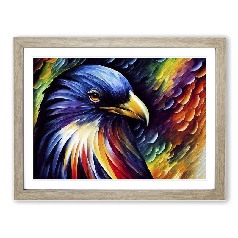 Raven Bird Vol.2 Abstract - Single Picture Frame Painting, 34cm H x 46cm W x 2cm D, Oak