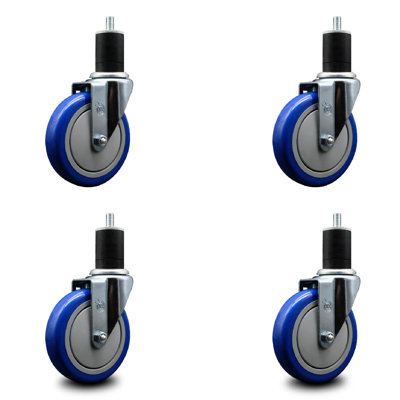 5 Inch SS Poly Wheel Swivel 1-3/4 Inch Expanding Stem Caster Set SCC