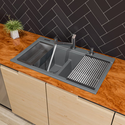 34'' L Double Bowl Granite Kitchen Sink