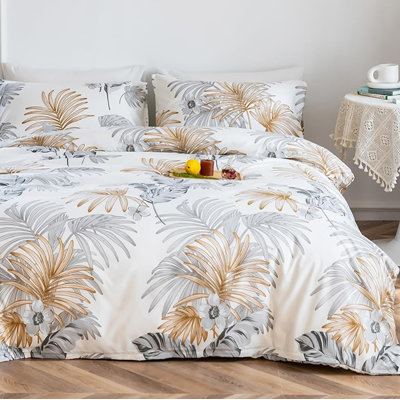  Ensemble de housse de couette Leaves Golden Tropical Leaf