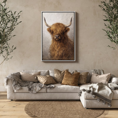 Highland Cow Rustic Farm Animal Portrait Framed Print Wall Art