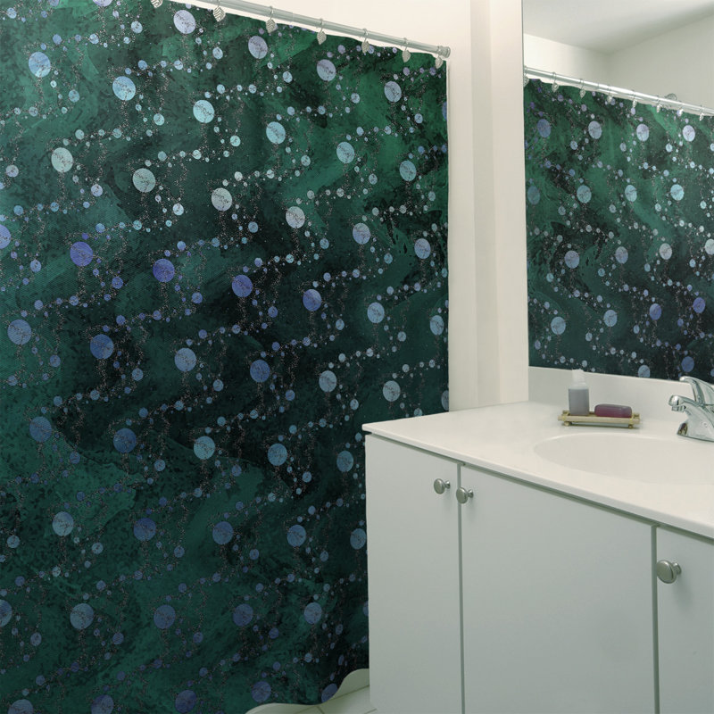 Rideau de douche simple planètes et étoiles, Vert / dégradé bleu