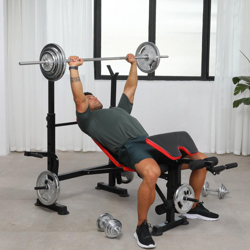 6 In 1 Weight Bench Set With Squat Rack Adjustable Workout Bench, 50.4" H x 53" W x 17.5" D