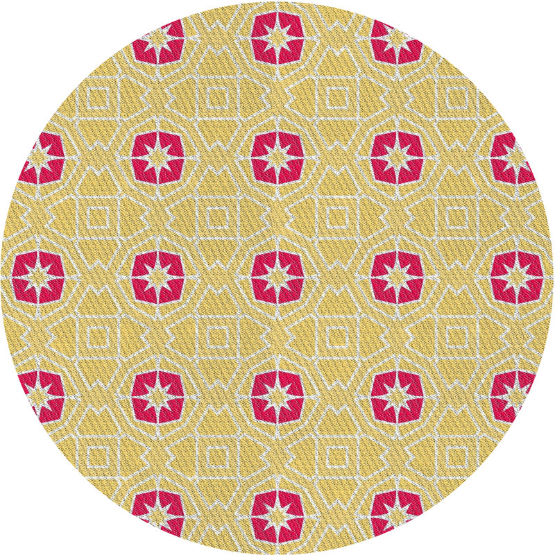 Tapis jaune / rose Power Loom, Rond 6 pi