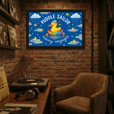 Animals Puddle Sailor Rainy Voyager Duck Umbrella Clouds Raindrops