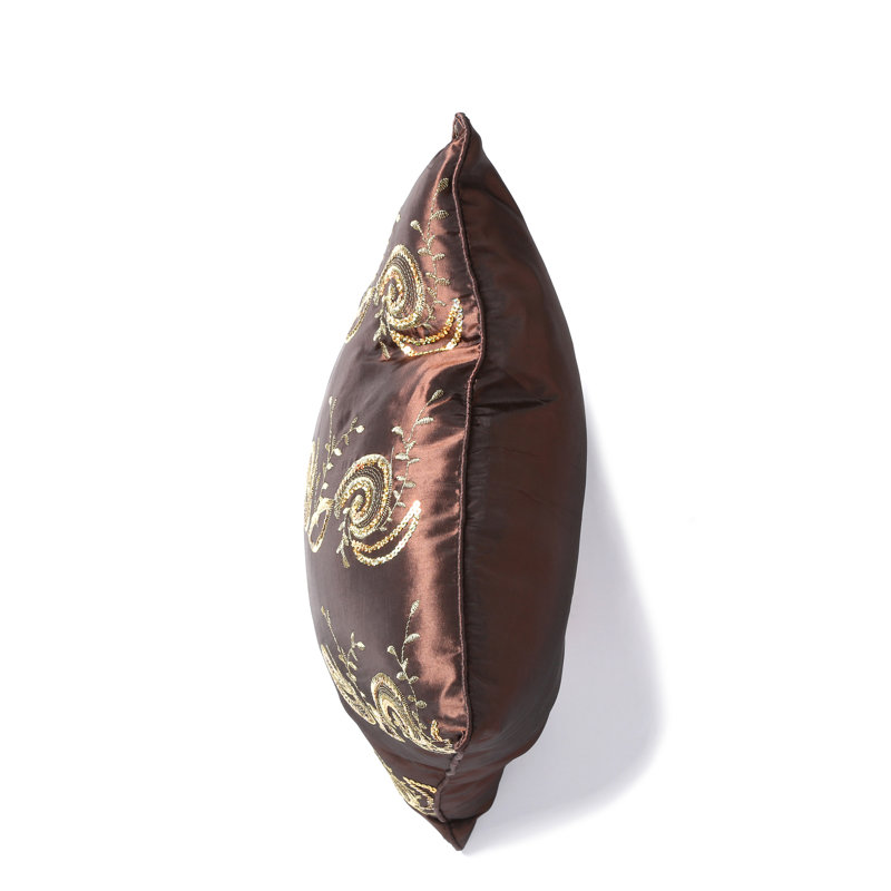 Embroidered Reversible Throw Pillow, Brown