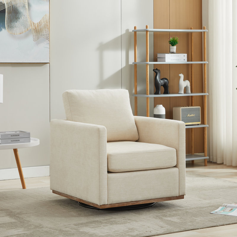 Wide Upholstered Swivel Armchair, Beige