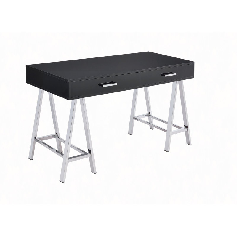Black High Gloss & Chrome Finish Writing Desk W/USB, Black