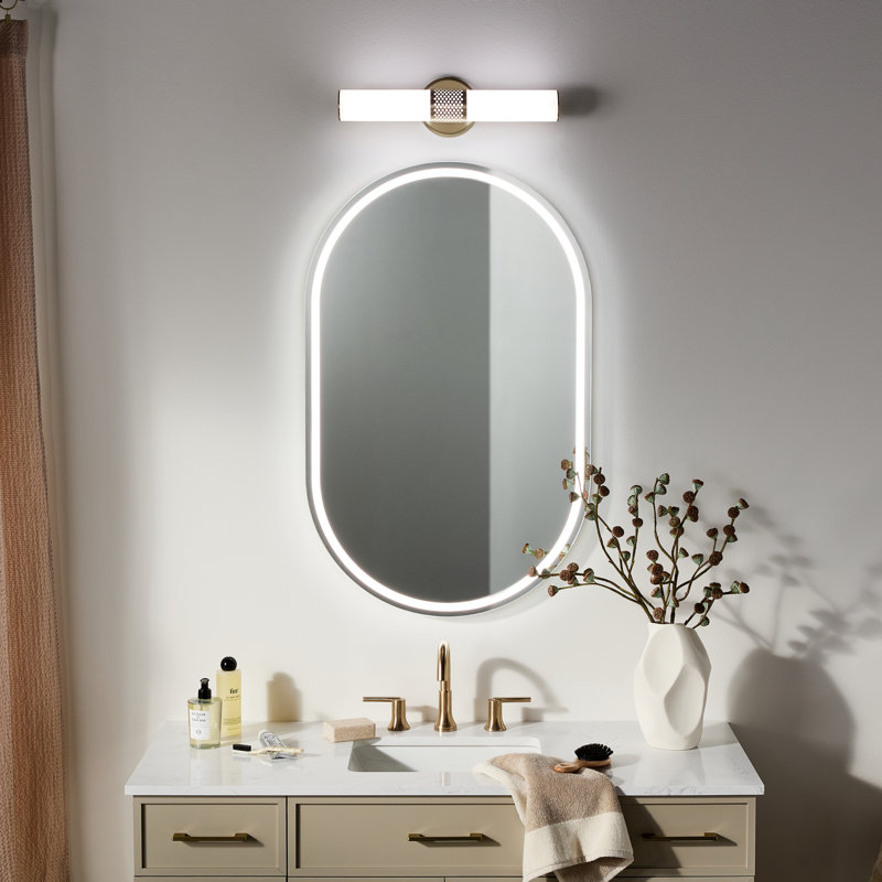18" Bath Bar Small LED with White Glass, Bronze
