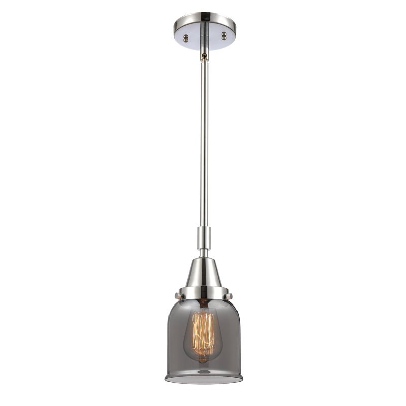 Luminaire suspendu 1 lumière à une cloche, H 44,12 po x l 5 po x P 5 po, Plaqué couleur fumée, Chrome poli