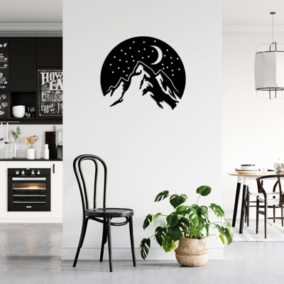 Mountain Night Metal Wall Art - Night Sky Mountain Silhouette Wall Art - Scenic Landscape Moon Design Sculpture - Rustic Outdoor Wall Hanging - Modern Industrial Metal Art - Nature Inspired Home Decor - Bold Statement Art Piece