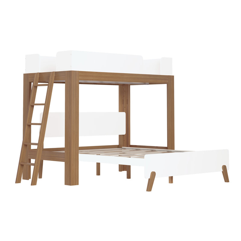 Lits superposés en L en bois massif Ambur par Isabelle & Max, Simple sur grand, Blanc / brun