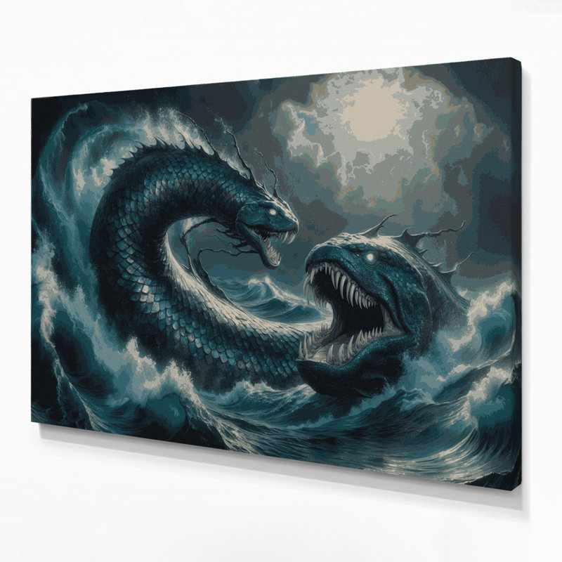 SciFi Leviathan sea monster Gray Canvas Wall Art, 11" H x 14" W