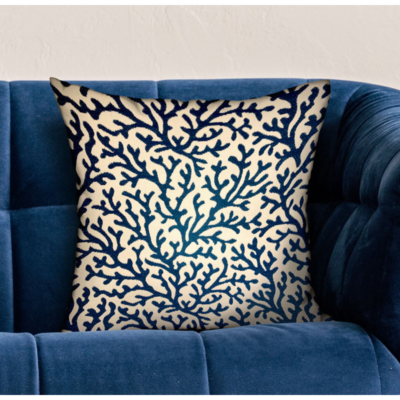Bleu de turquoise Plutus, motif floral crème Coussin décoratif, 18 po x 18 po, Bleu