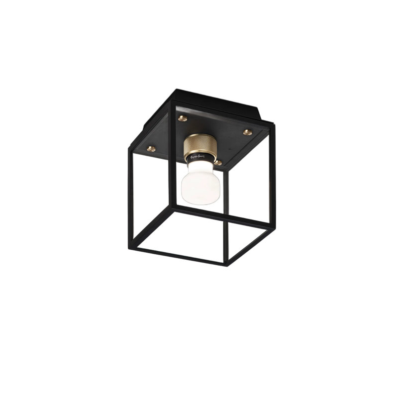 1 - Light Outdoor Flush Mount, Brass/Black