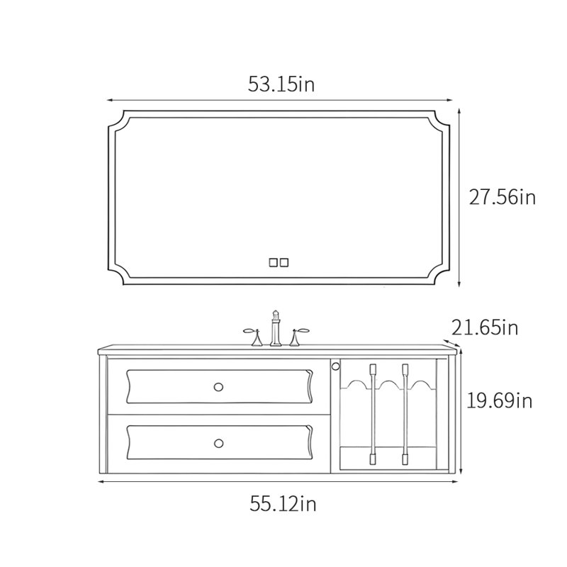 Light luxury retro bathroom cabinet., 19.69" H x 55.12" W x 21.65" D