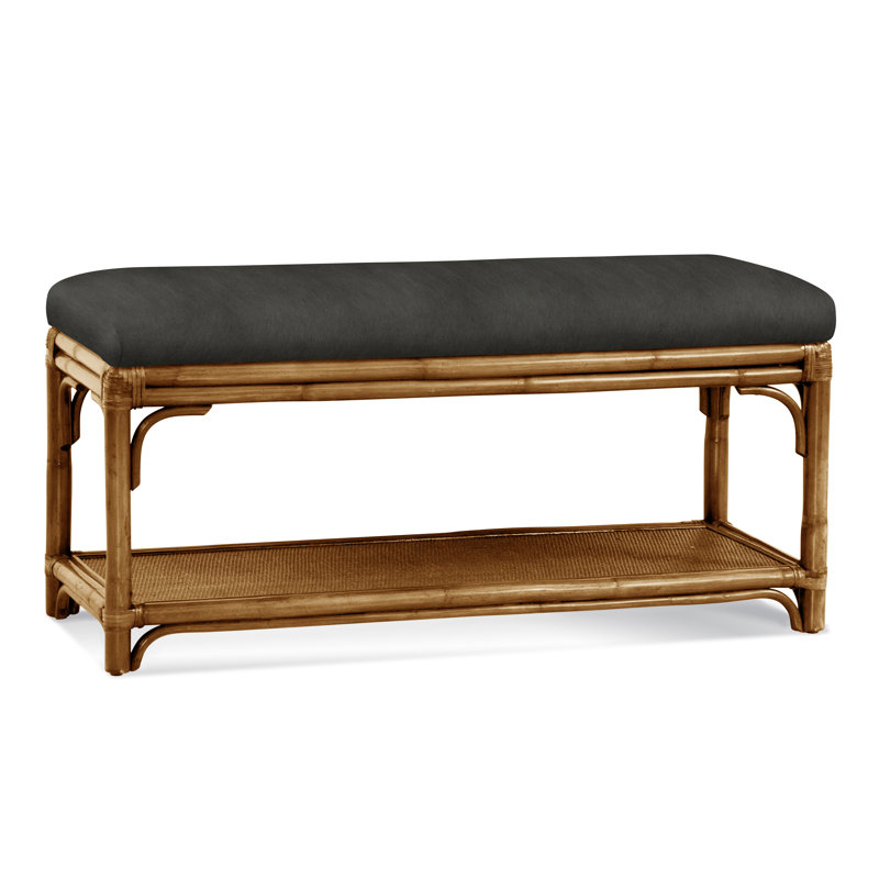 Summer Retreat Wicker Shelf Storage Bench, Honey, Oatmeal Crypton Performance; 0822-74
