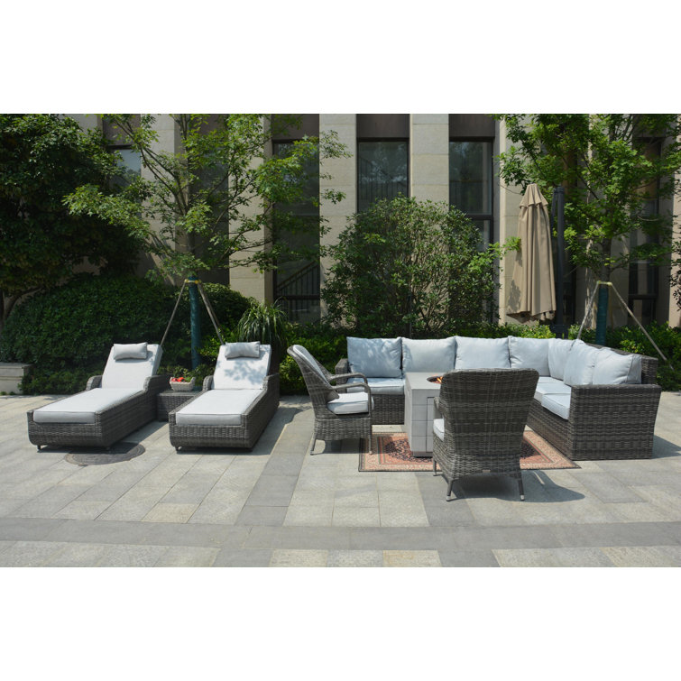 Deirdre Wicker/Rattan 9 - Person Seating Group With Cushions