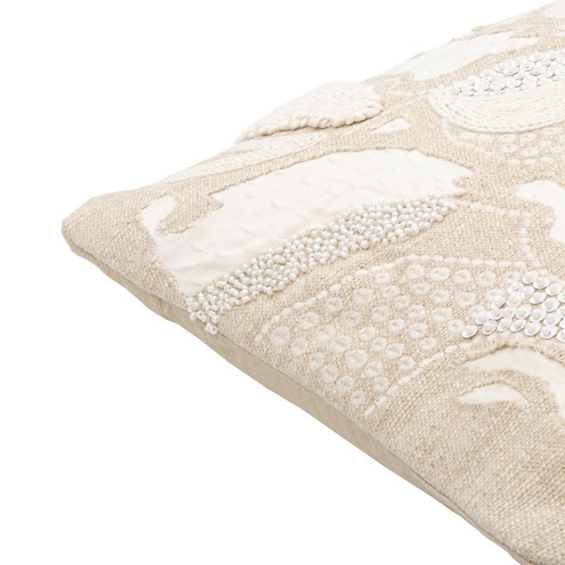 Maricopa Beige Embroidered Cotton Linen Pillow