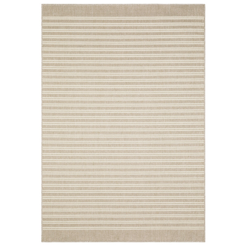 Tapis intérieur / extérieur beige / ivoire à fines rayures Tavraj, Rectangle 5 pi 3 po x 7 pi 3 po