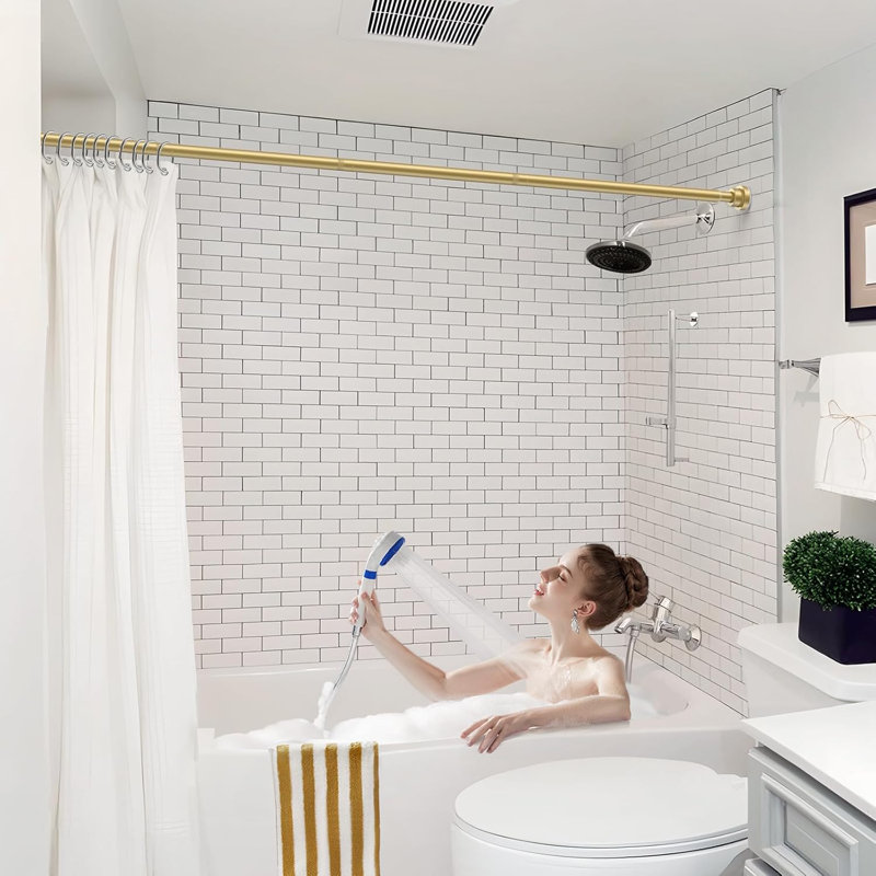 76cm Straight Wall Shower Curtain Pole, Gold