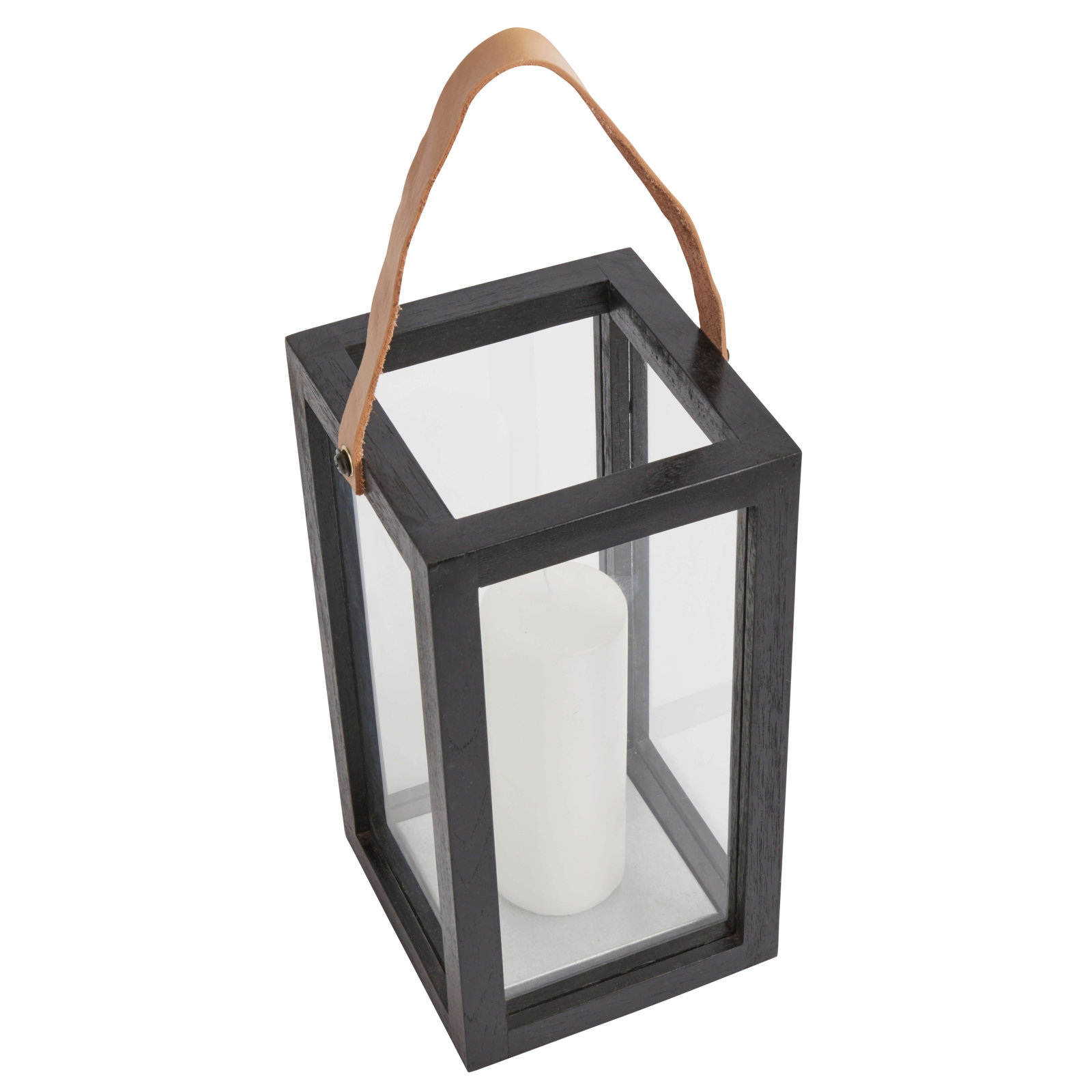Wood Lantern Candle Holder, 15.75" H x 7.87" W x 7.87" D, Black