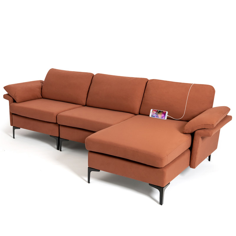 Canapé et méridienne modulaires de 100,5 po Deijon, Rouille / peluche rouge rouille