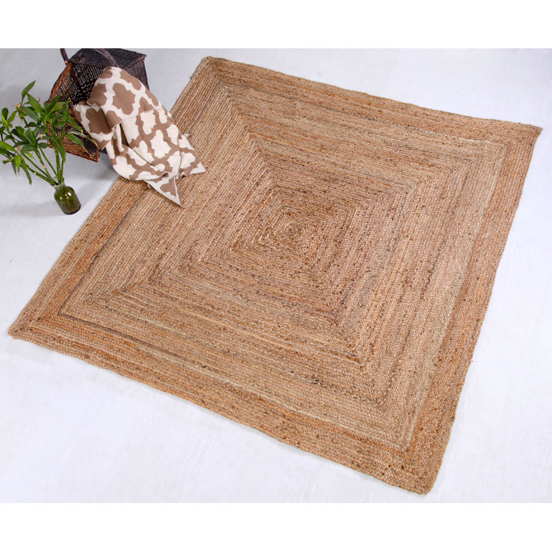 Gemini Hand Braided Beige Jute Rug, Square 120cm