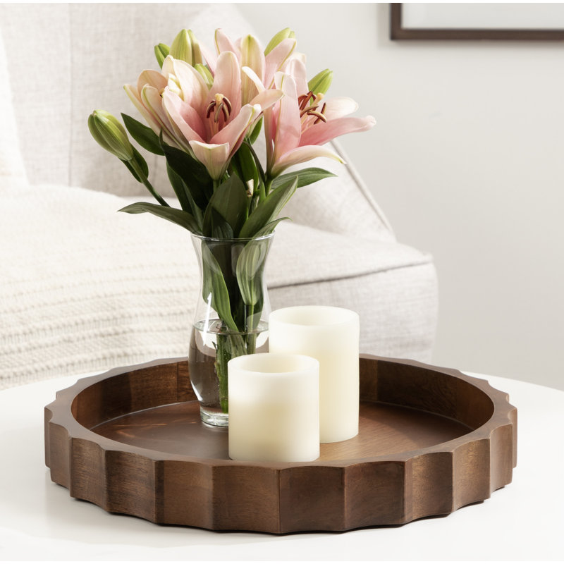 Montara Fluted Round Serving Tray, 2" H x 15" W x 15" D, Walnut Brown