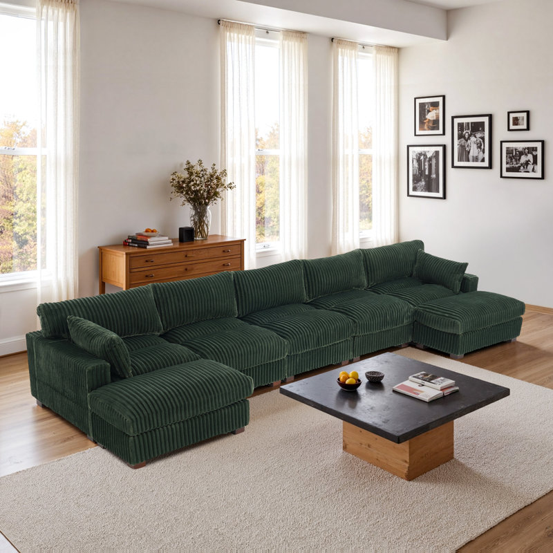 Canapé modulaire réversible 7 pièces en fausse fourrure de lapin avec canapé modulaire réversible 7 pièces, Vert