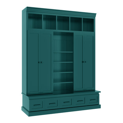 Hall Tree with Bench, 4 Doors, 5 Drawers and Adjustable Shelves